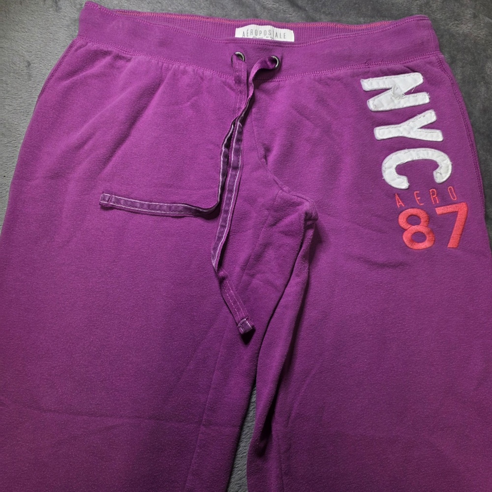 Vintage Y2K Aeropostale Sweatpants Womens Large Purple NYC Aero 87 Fleece Jogger